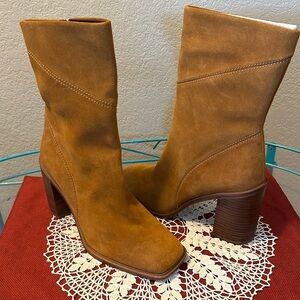 Brand new Franco Sarto leather suede booties.  Cognac. Size 8. Heel 3.75”